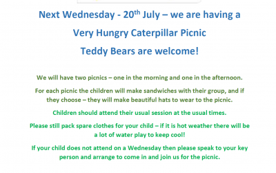 Caterpillar picnic – Wednesday 20 July